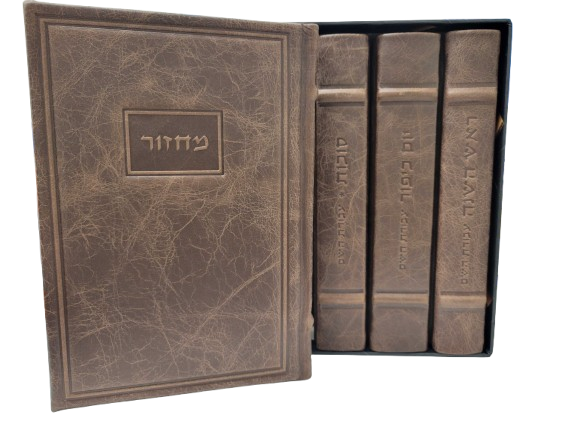 Antique Leather Set of Machzorim 6V, Belz, Frame Design