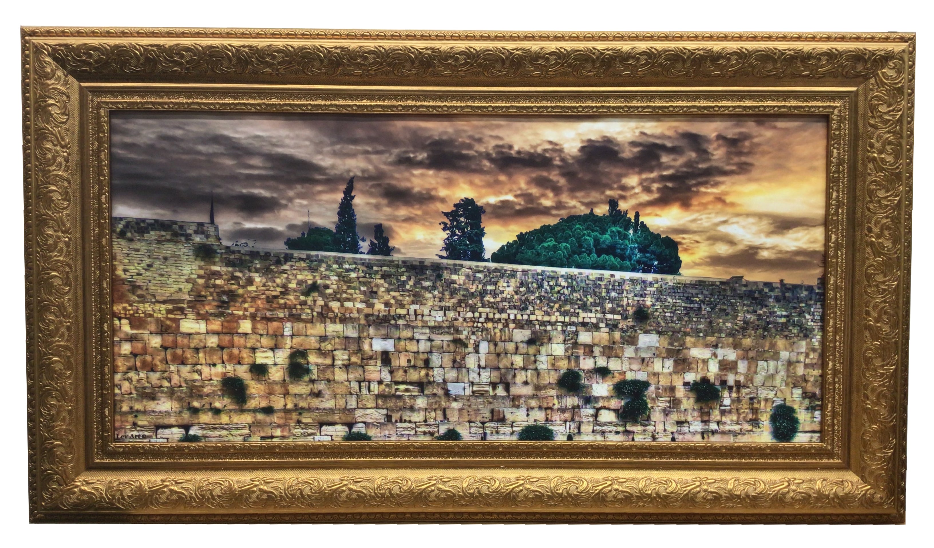 The Kotel at Sunset with Greenery