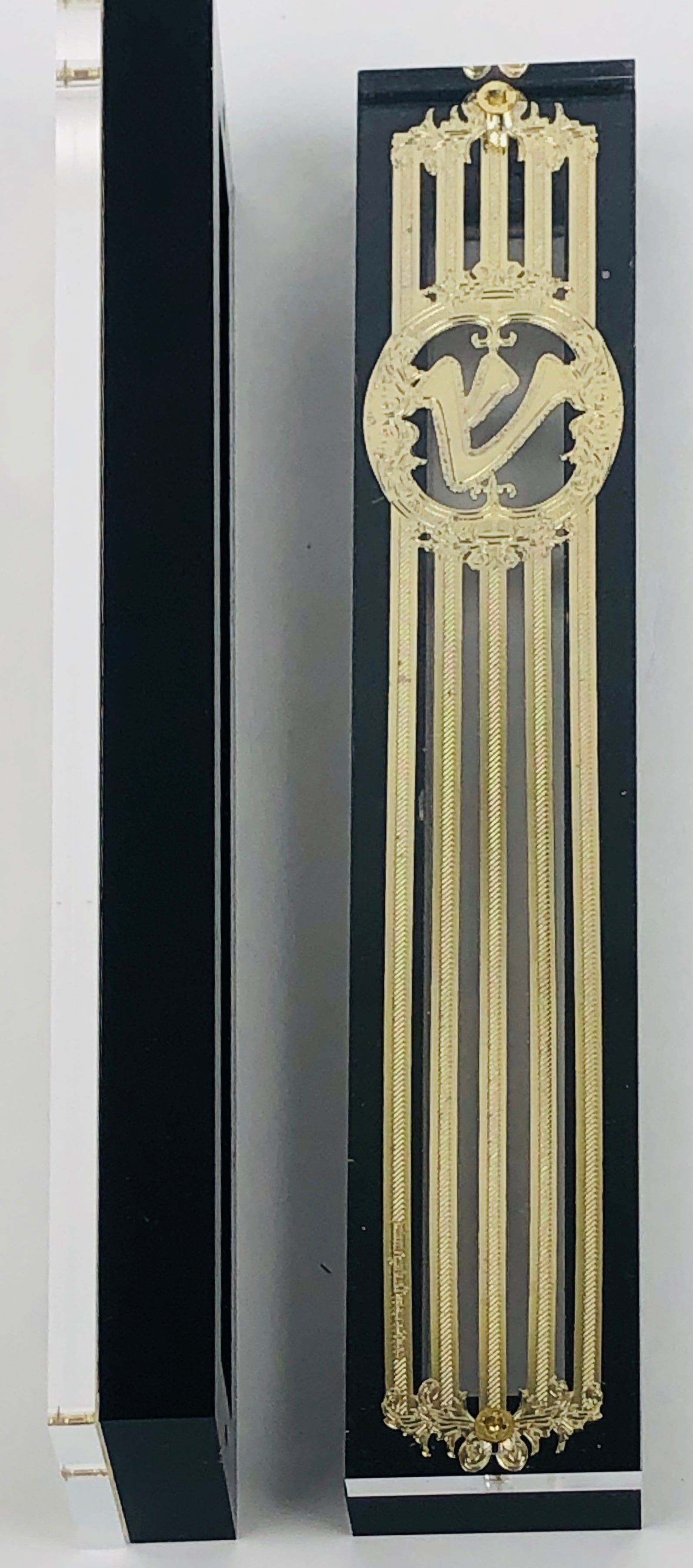 24K Gold Plated Mezuzah Case, Black Border (15 cm scroll)