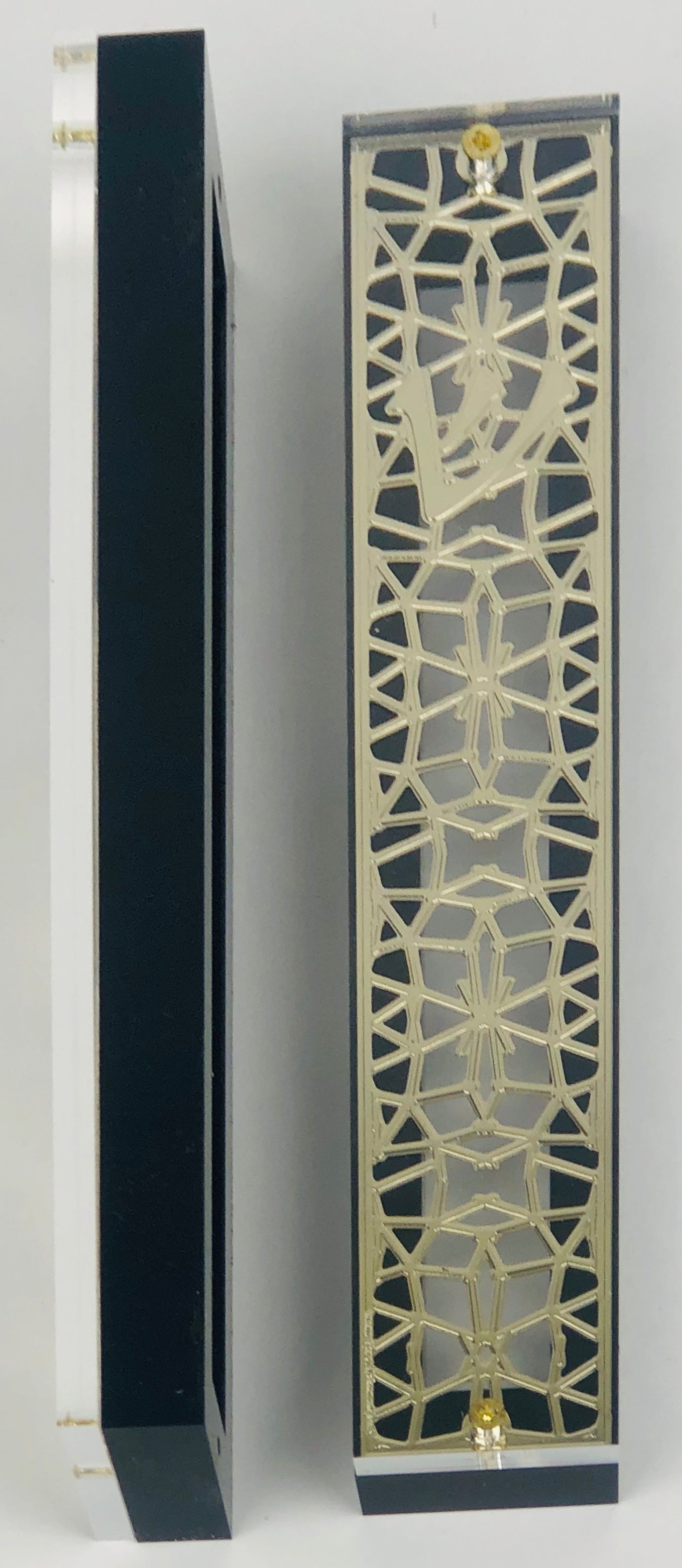 24K Gold Plated Mezuzah Case, Black Border (15 cm scroll)